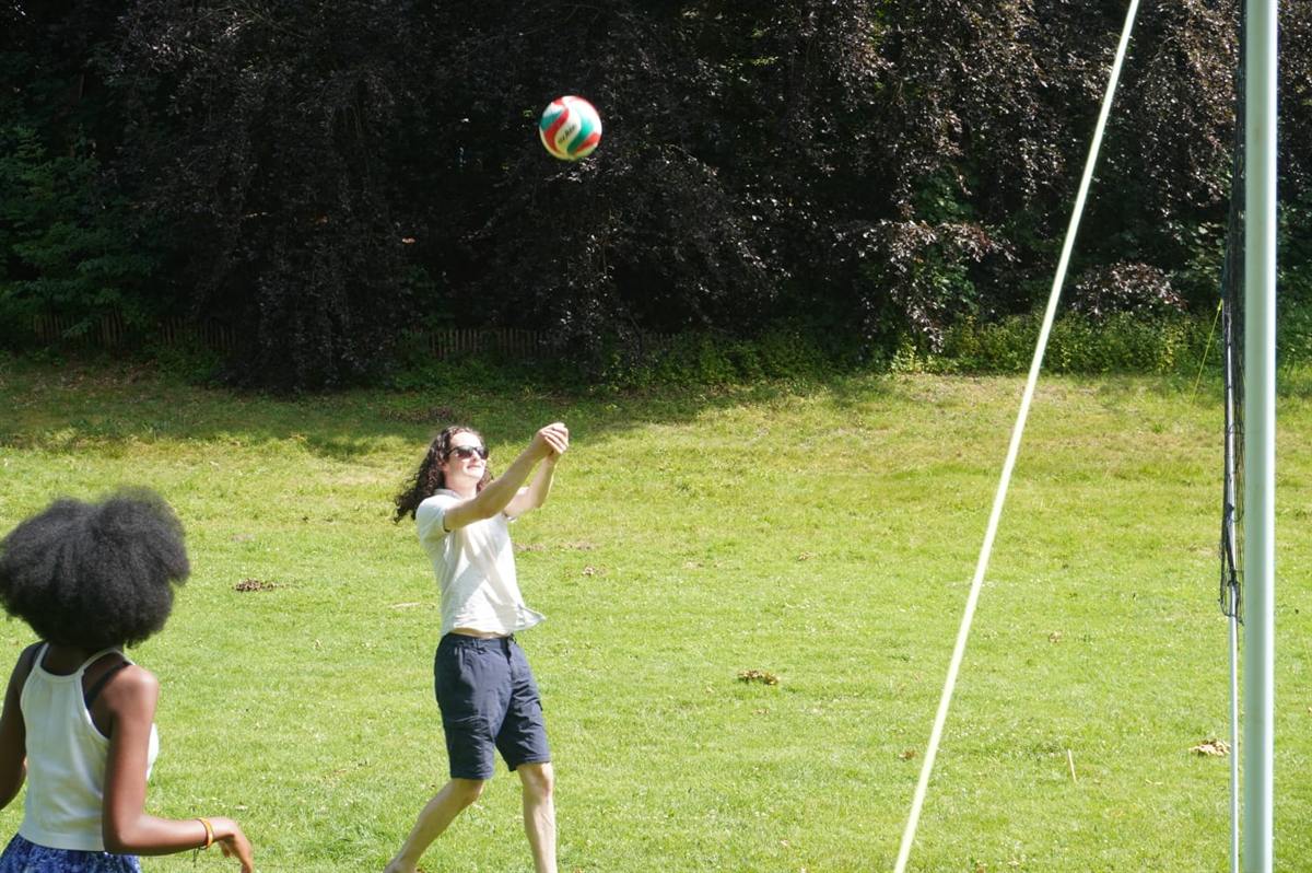 Serving on the grass court